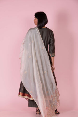 Embroidered Anarkali with Dupatta and Trousers