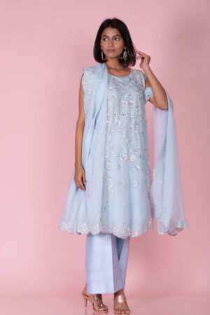 Organza Embroidered Suit with Trousers