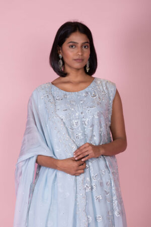 Organza Embroidered Suit with Trousers