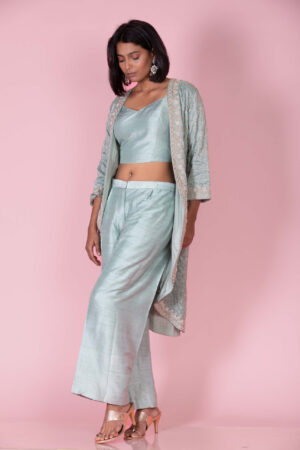 Embroidered Cape Set with Trousers