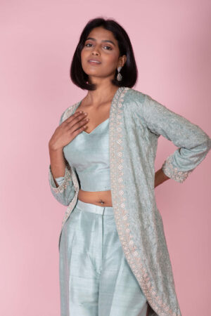 Embroidered Cape Set with Trousers