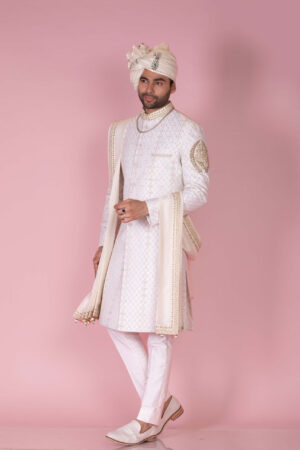 Raw Silk Aari & Katdana Embroidered Sherwani