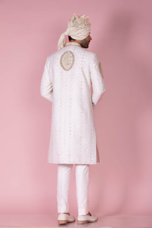 Raw Silk Aari & Katdana Embroidered Sherwani