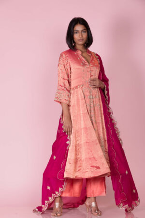 Peach Anarkali with Embroidered Dupatta