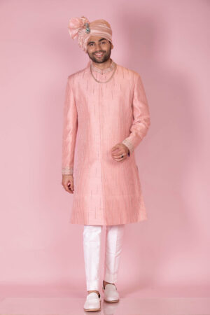 Raw Silk Thread & Katdana Embroidered Sherwani