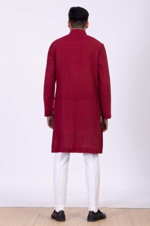 Red Embroidered Panelled Angarkha with Kurta Set