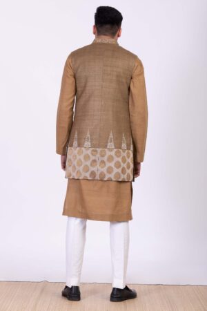 Beige Khaki Overlap Angarkha with Kurta Set