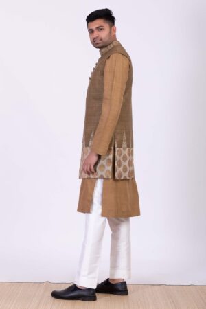 Beige Khaki Overlap Angarkha with Kurta Set