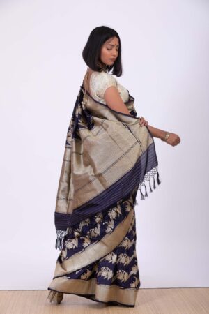 Handwoven Navy Silk Sari