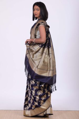 Handwoven Navy Silk Sari