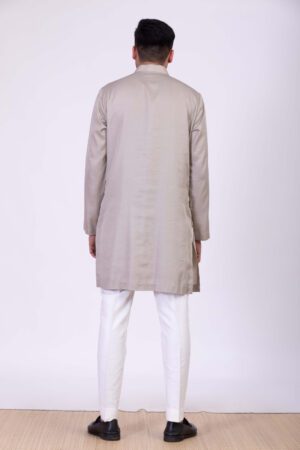 Grey Embroidered Bundi with Kurta Set