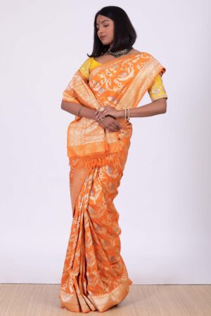 Handwoven Orange Silk Sari