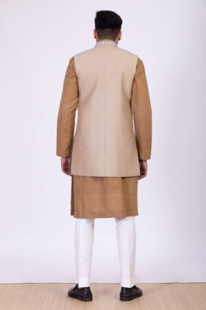 Beige Embroidered Mirror Bundi with Kurta Set