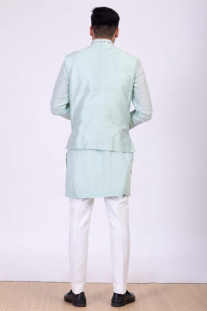 Cyan Blue Mirror Bundi with Kurta Set