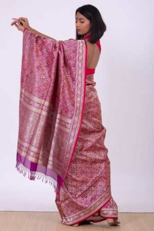 Handwoven Fuchsia Silk Sari