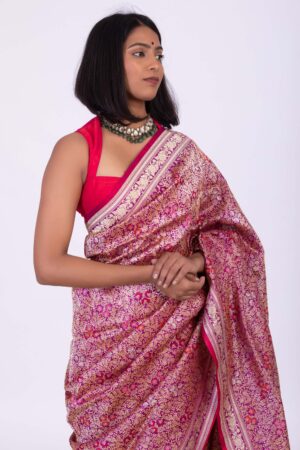 Handwoven Fuchsia Silk Sari