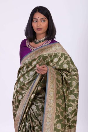 Handwoven Green Silk Sari