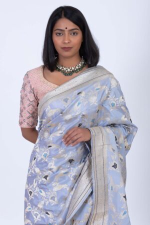 Handwoven Pastel Blue Silk Sari