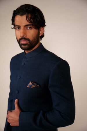 Navy Silk Bandhgala Suit
