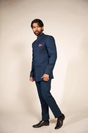 Navy Silk Bandhgala Suit