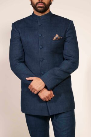 Navy Silk Bandhgala Suit