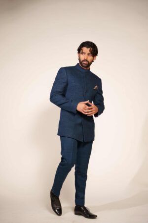 Navy Silk Bandhgala Suit