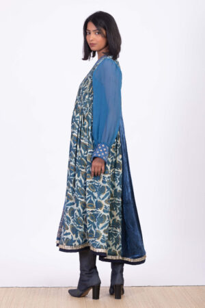 Blue Velvet Embroidered Dress