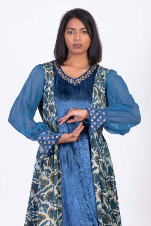 Blue Velvet Embroidered Dress