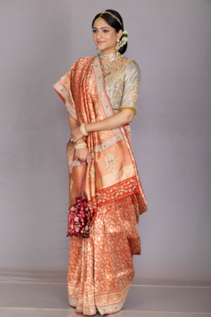 Orange Embroidered Handloom Silk Saree