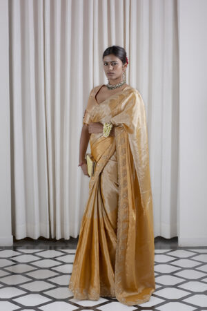 Turmeric Yellow Handwoven two toned Chanderi Saree