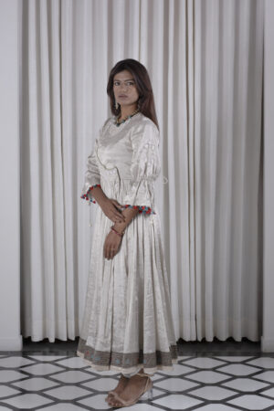 Silver-Milky White Handwoven Kurta